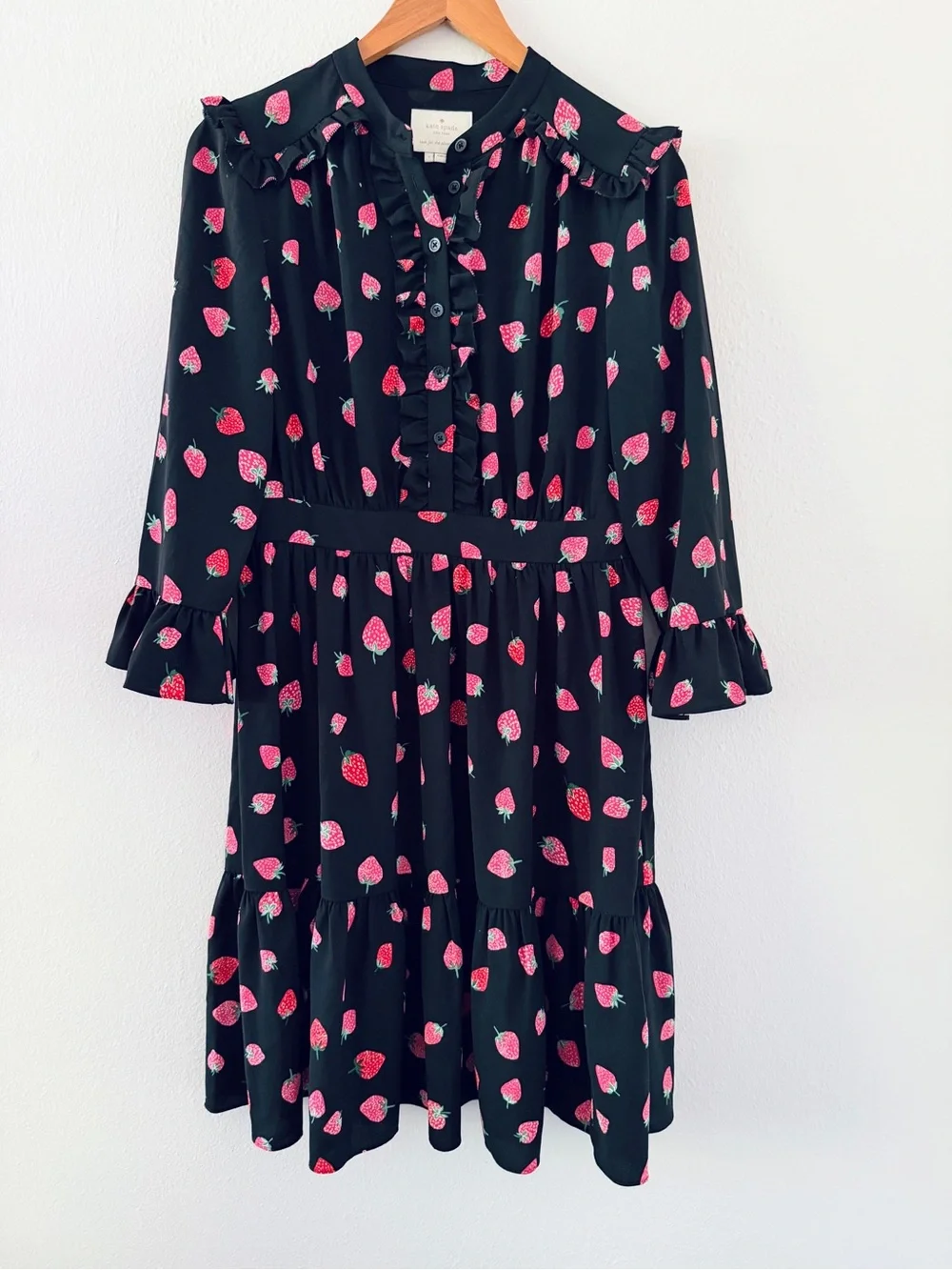 Kate Spade Black Long Sleeve Tossed Berry Shirtdress Strawberry